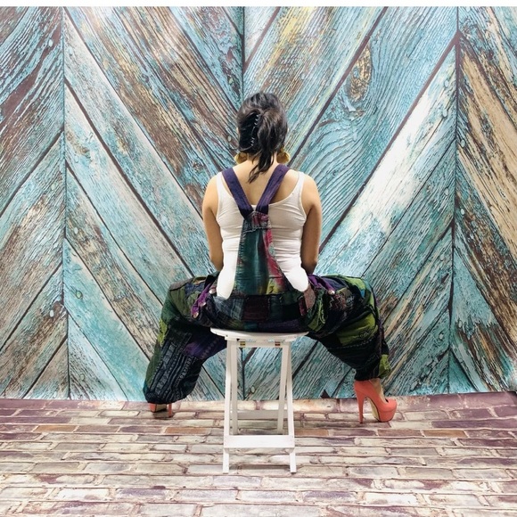 Handmade Baggy Hippy Patchwork Overall Jumpsuit - Picture 6 of 6